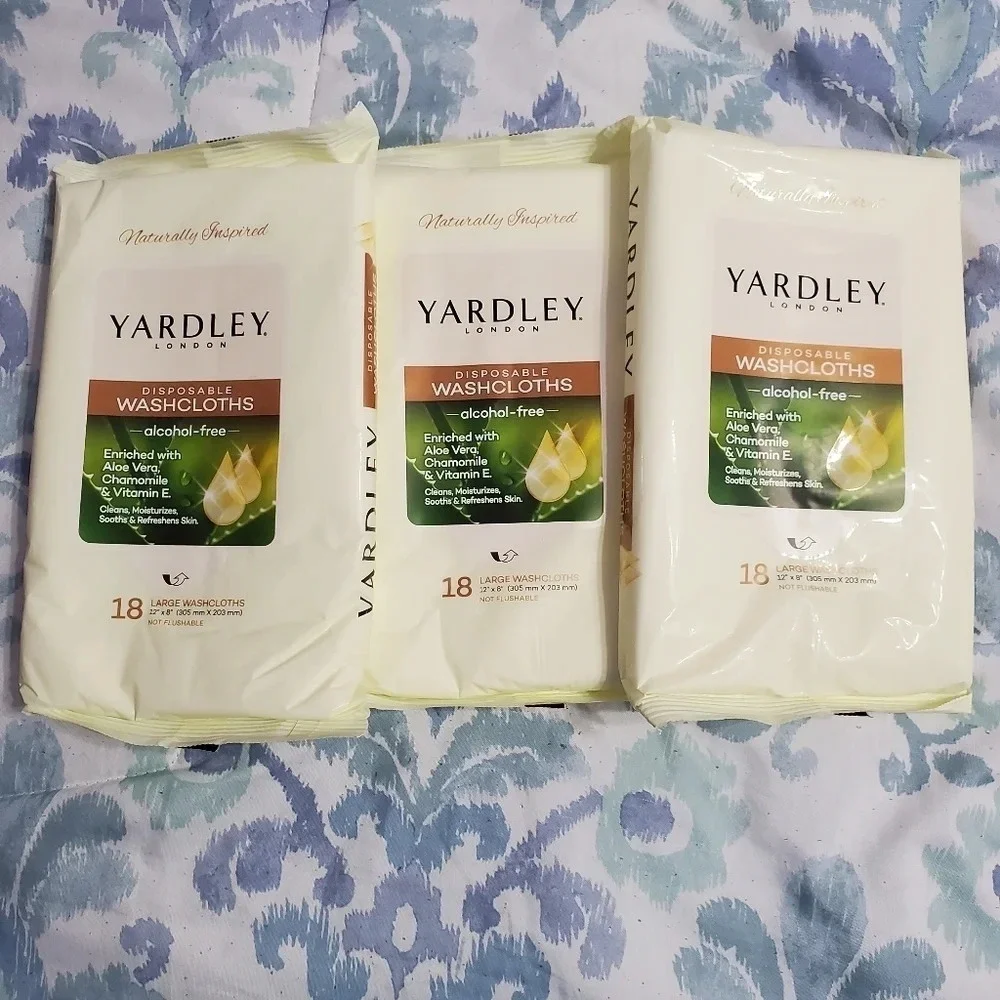 Yardley London Disposable Washcloths Aloe Vera 3 Packs Clean Moisturizing Shower